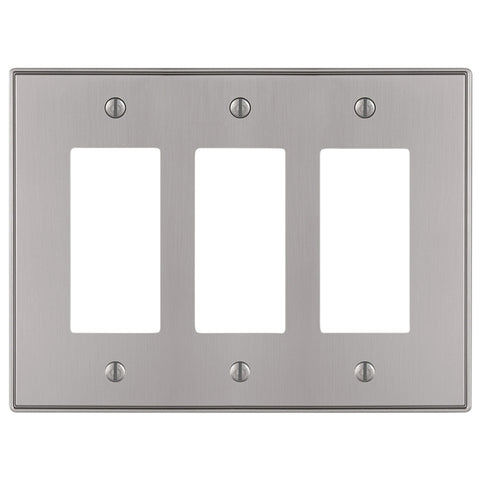 Halle Brushed Nickel Cast - 3 Rocker Wallplate - Wallplate Warehouse 70RRRBN 070686001400 3 Rocker