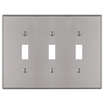 Halle Brushed Nickel Cast - 3 Toggle Wallplate - Wallplate Warehouse 70TTTBN 070686001325 3 Toggle