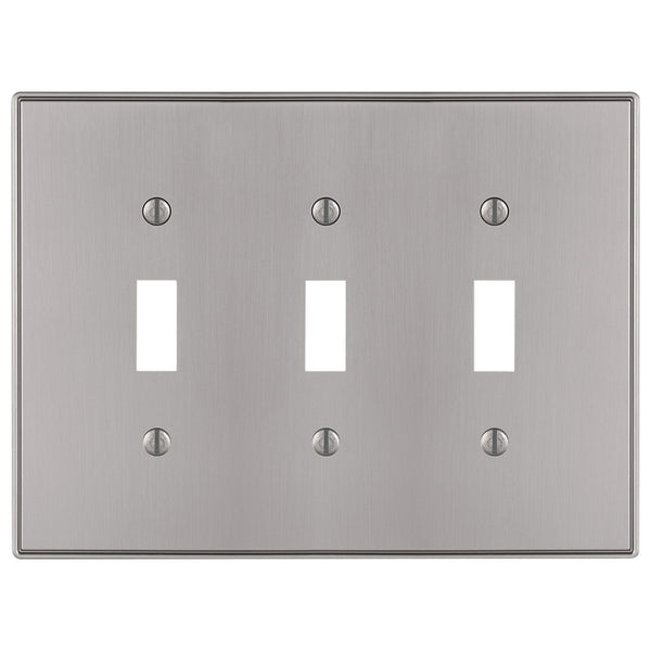 Halle Brushed Nickel Cast - 3 Toggle Wallplate - Wallplate Warehouse 70TTTBN 070686001325 3 Toggle