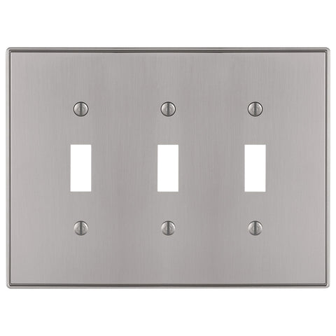 Halle Brushed Nickel Cast - 3 Toggle Wallplate - Wallplate Warehouse 70TTTBN 070686001325 3 Toggle