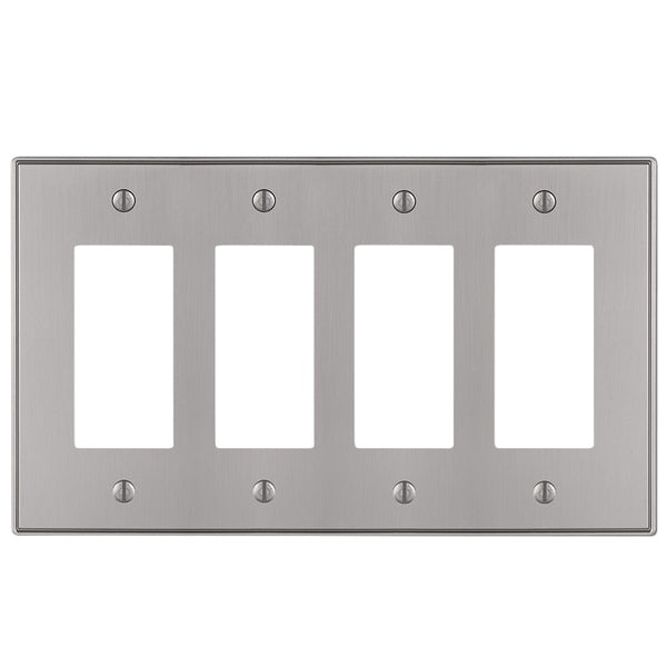 Halle Brushed Nickel Cast - 4 Rocker Wallplate - Wallplate Warehouse 70R4BN 070686001417 4 Rocker