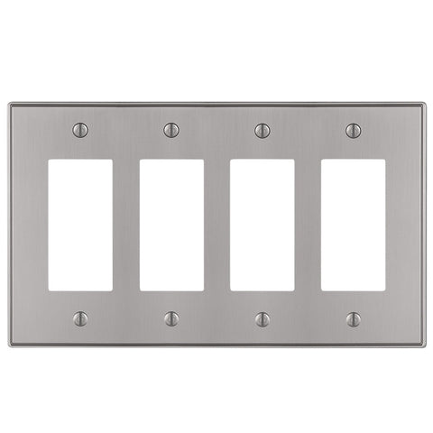 Halle Brushed Nickel Cast - 4 Rocker Wallplate - Wallplate Warehouse 70R4BN 070686001417 4 Rocker