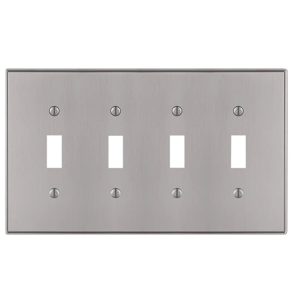 Halle Brushed Nickel Cast - 4 Toggle Wallplate - Wallplate Warehouse 70T4BN 070686001332 4 Toggle