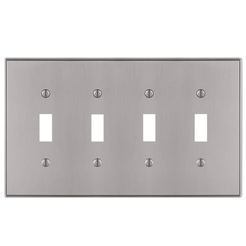 Halle Brushed Nickel Cast - 4 Toggle Wallplate - Wallplate Warehouse 70T4BN 070686001332 4 Toggle
