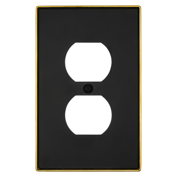 Halle Matte Black w/ Champagne Bronze Border Cast - 1 Duplex Wallplate - Wallplate Warehouse 70D - MBCB - B 070686020982 1 Duplex