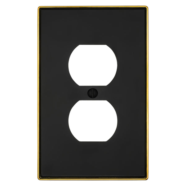 Halle Matte Black w/ Champagne Bronze Border Cast - 1 Duplex Wallplate - Wallplate Warehouse 70D - MBCB - B 070686020982 1 Duplex