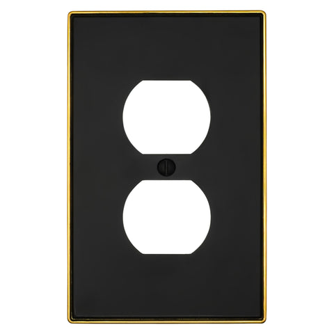 Halle Matte Black w/ Champagne Bronze Border Cast - 1 Duplex Wallplate - Wallplate Warehouse 70D - MBCB - B 070686020982 1 Duplex