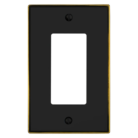 Halle Matte Black w/ Champagne Bronze Border Cast - 1 Rocker Wallplate - Wallplate Warehouse 70R - MBCB - B 070686021002 1 Rocker