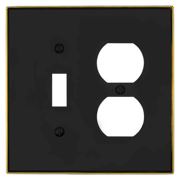 Halle Matte Black w/ Champagne Bronze Border Cast - 1 Toggle / 1 Duplex Wallplate - Wallplate Warehouse 70TD - MBCB - B 070686021040 1 Toggle / 1 Duplex