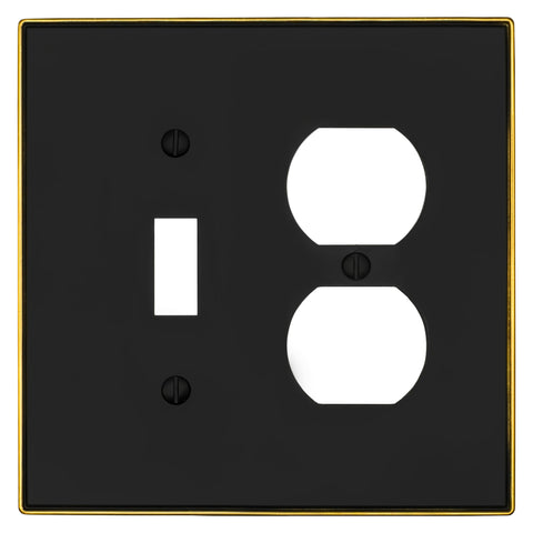 Halle Matte Black w/ Champagne Bronze Border Cast - 1 Toggle / 1 Duplex Wallplate - Wallplate Warehouse 70TD - MBCB - B 070686021040 1 Toggle / 1 Duplex