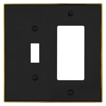 Halle Matte Black w/ Champagne Bronze Border Cast - 1 Toggle / 1 Rocker Wallplate - Wallplate Warehouse 70TR - MBCB - B 070686021057 1 Toggle / 1 Rocker