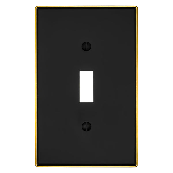 Halle Matte Black w/ Champagne Bronze Border Cast - 1 Toggle Wallplate - Wallplate Warehouse 70T - MBCB - B 070686020944 1 Toggle