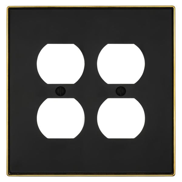 Halle Matte Black w/ Champagne Bronze Border Cast - 2 Duplex Wallplate - Wallplate Warehouse 70DD - MBCB - B 070686020999 2 Duplex