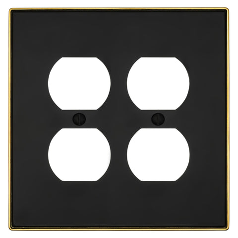 Halle Matte Black w/ Champagne Bronze Border Cast - 2 Duplex Wallplate - Wallplate Warehouse 70DD - MBCB - B 070686020999 2 Duplex