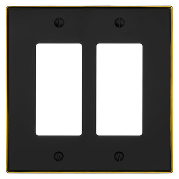 Halle Matte Black w/ Champagne Bronze Border Cast - 2 Rocker Wallplate - Wallplate Warehouse 70RR - MBCB - B 070686021019 2 Rocker
