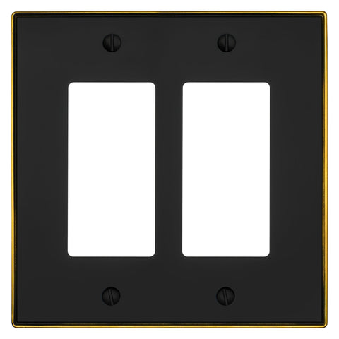 Halle Matte Black w/ Champagne Bronze Border Cast - 2 Rocker Wallplate - Wallplate Warehouse 70RR - MBCB - B 070686021019 2 Rocker