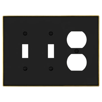 Halle Matte Black w/ Champagne Bronze Border Cast - 2 Toggle / 1 Duplex Wallplate - Wallplate Warehouse 70TTD - MBCB - B 070686021064 2 Toggle / 1 Duplex
