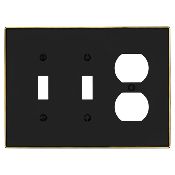 Halle Matte Black w/ Champagne Bronze Border Cast - 2 Toggle / 1 Duplex Wallplate - Wallplate Warehouse 70TTD - MBCB - B 070686021064 2 Toggle / 1 Duplex