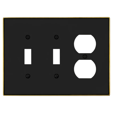 Halle Matte Black w/ Champagne Bronze Border Cast - 2 Toggle / 1 Duplex Wallplate - Wallplate Warehouse 70TTD - MBCB - B 070686021064 2 Toggle / 1 Duplex