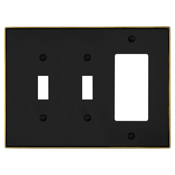 Halle Matte Black w/ Champagne Bronze Border Cast - 2 Toggle / 1 Rocker Wallplate - Wallplate Warehouse 70TTR - MBCB - B 070686021071 2 Toggle / 1 Rocker