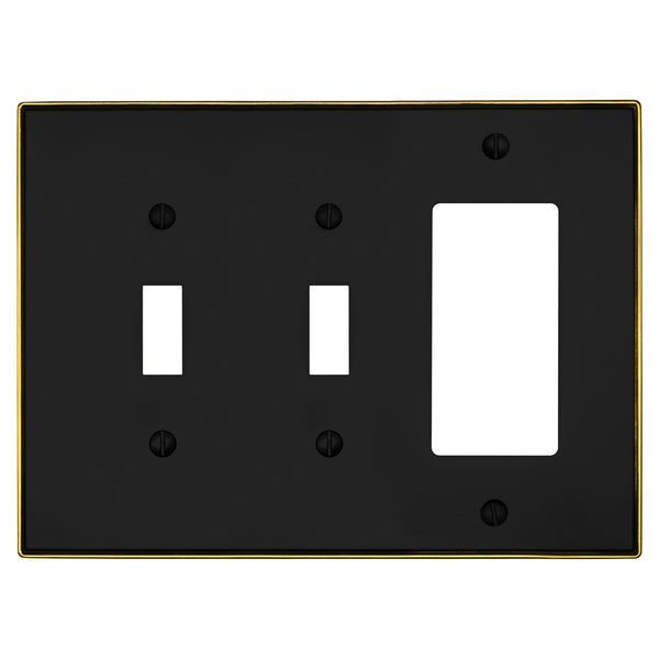 Halle Matte Black w/ Champagne Bronze Border Cast - 2 Toggle / 1 Rocker Wallplate - Wallplate Warehouse 70TTR - MBCB - B 070686021071 2 Toggle / 1 Rocker