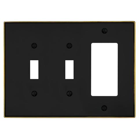 Halle Matte Black w/ Champagne Bronze Border Cast - 2 Toggle / 1 Rocker Wallplate - Wallplate Warehouse 70TTR - MBCB - B 070686021071 2 Toggle / 1 Rocker