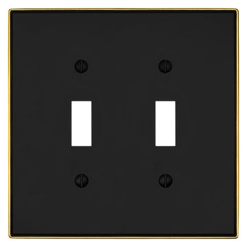 Halle Matte Black w/ Champagne Bronze Border Cast - 2 Toggle Wallplate - Wallplate Warehouse 70TT - MBCB - B 070686020951 2 Toggle