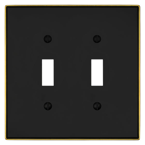 Halle Matte Black w/ Champagne Bronze Border Cast - 2 Toggle Wallplate - Wallplate Warehouse 70TT - MBCB - B 070686020951 2 Toggle