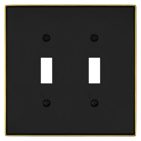 Halle Matte Black w/ Champagne Bronze Border Cast - 2 Toggle Wallplate - Wallplate Warehouse 70TT - MBCB - B 070686020951 2 Toggle