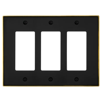 Halle Matte Black w/ Champagne Bronze Border Cast - 3 Rocker Wallplate - Wallplate Warehouse 70RRR - MBCB - B 070686021026 3 Rocker