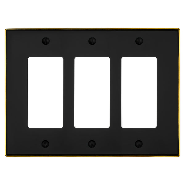 Halle Matte Black w/ Champagne Bronze Border Cast - 3 Rocker Wallplate - Wallplate Warehouse 70RRR - MBCB - B 070686021026 3 Rocker