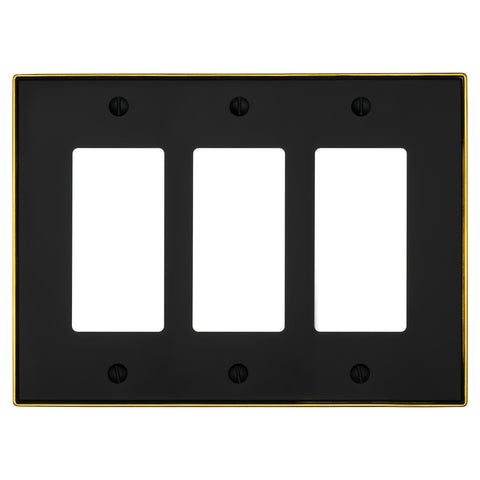 Halle Matte Black w/ Champagne Bronze Border Cast - 3 Rocker Wallplate - Wallplate Warehouse 70RRR - MBCB - B 070686021026 3 Rocker