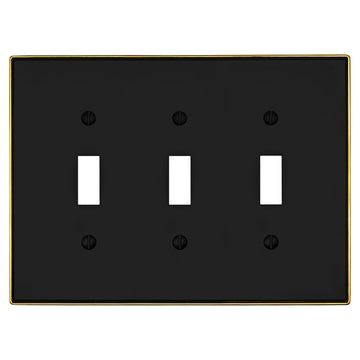 Halle Matte Black w/ Champagne Bronze Border Cast - 3 Toggle Wallplate - Wallplate Warehouse 70TTT - MBCB - B 070686020968 3 Toggle