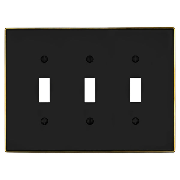 Halle Matte Black w/ Champagne Bronze Border Cast - 3 Toggle Wallplate - Wallplate Warehouse 70TTT - MBCB - B 070686020968 3 Toggle