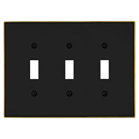 Halle Matte Black w/ Champagne Bronze Border Cast - 3 Toggle Wallplate - Wallplate Warehouse 70TTT - MBCB - B 070686020968 3 Toggle