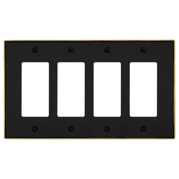 Halle Matte Black w/ Champagne Bronze Border Cast - 4 Rocker Wallplate - Wallplate Warehouse 70R4 - MBCB - B 070686021033 4 Rocker