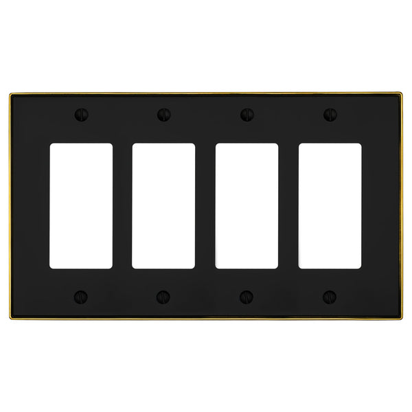 Halle Matte Black w/ Champagne Bronze Border Cast - 4 Rocker Wallplate - Wallplate Warehouse 70R4 - MBCB - B 070686021033 4 Rocker