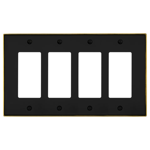Halle Matte Black w/ Champagne Bronze Border Cast - 4 Rocker Wallplate - Wallplate Warehouse 70R4 - MBCB - B 070686021033 4 Rocker