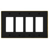 Halle Matte Black w/ Champagne Bronze Border Cast - 4 Rocker Wallplate - Wallplate Warehouse 70R4 - MBCB - B 070686021033 4 Rocker