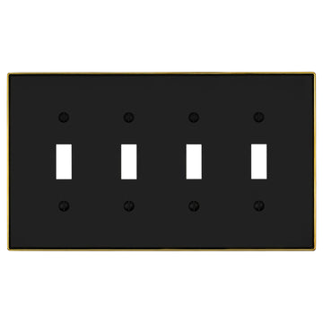 Halle Matte Black w/ Champagne Bronze Border Cast - 4 Toggle Wallplate - Wallplate Warehouse 70T4 - MBCB - B 070686020975 4 Toggle