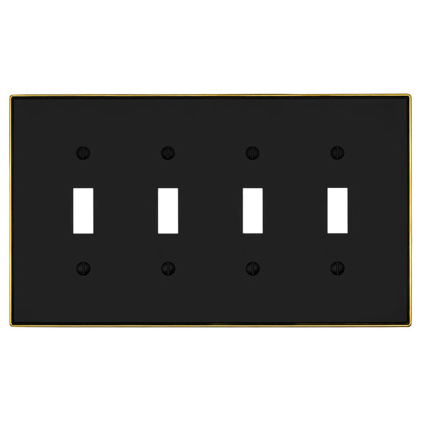 Halle Matte Black w/ Champagne Bronze Border Cast - 4 Toggle Wallplate - Wallplate Warehouse 70T4 - MBCB - B 070686020975 4 Toggle