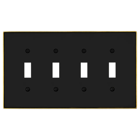 Halle Matte Black w/ Champagne Bronze Border Cast - 4 Toggle Wallplate - Wallplate Warehouse 70T4 - MBCB - B 070686020975 4 Toggle