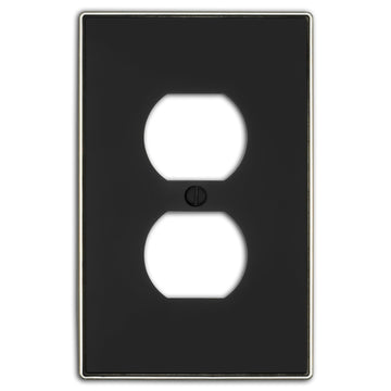 Halle Matte Black w/ Nickel Border Cast - 1 Duplex Wallplate - Wallplate Warehouse 70D - MBBN - B 070686021125 1 Duplex