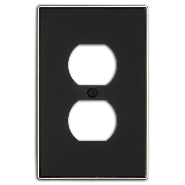Halle Matte Black w/ Nickel Border Cast - 1 Duplex Wallplate - Wallplate Warehouse 70D - MBBN - B 070686021125 1 Duplex