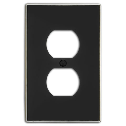 Halle Matte Black w/ Nickel Border Cast - 1 Duplex Wallplate - Wallplate Warehouse 70D - MBBN - B 070686021125 1 Duplex