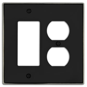 Halle Matte Black w/ Nickel Border Cast - 1 Rocker / 1 Duplex Wallplate - Wallplate Warehouse 70RD - MBBN - B 070686021507 1 Rocker / 1 Duplex