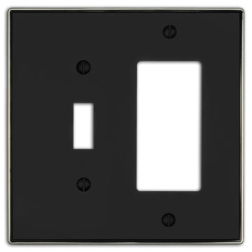 Halle Matte Black w/ Nickel Border Cast - 1 Toggle / 1 Rocker Wallplate - Wallplate Warehouse 70TR - MBBN - B 070686021194 1 Toggle / 1 Rocker