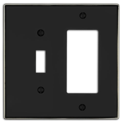Halle Matte Black w/ Nickel Border Cast - 1 Toggle / 1 Rocker Wallplate - Wallplate Warehouse 70TR - MBBN - B 070686021194 1 Toggle / 1 Rocker