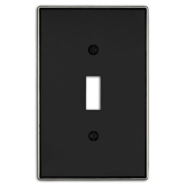 Halle Matte Black w/ Nickel Border Cast - 1 Toggle Wallplate - Wallplate Warehouse 70T - MBBN - B 070686021088 1 Toggle