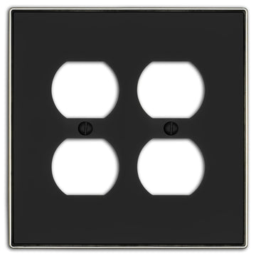 Halle Matte Black w/ Nickel Border Cast - 2 Duplex Wallplate - Wallplate Warehouse 70DD - MBBN - B 070686021132 2 Duplex